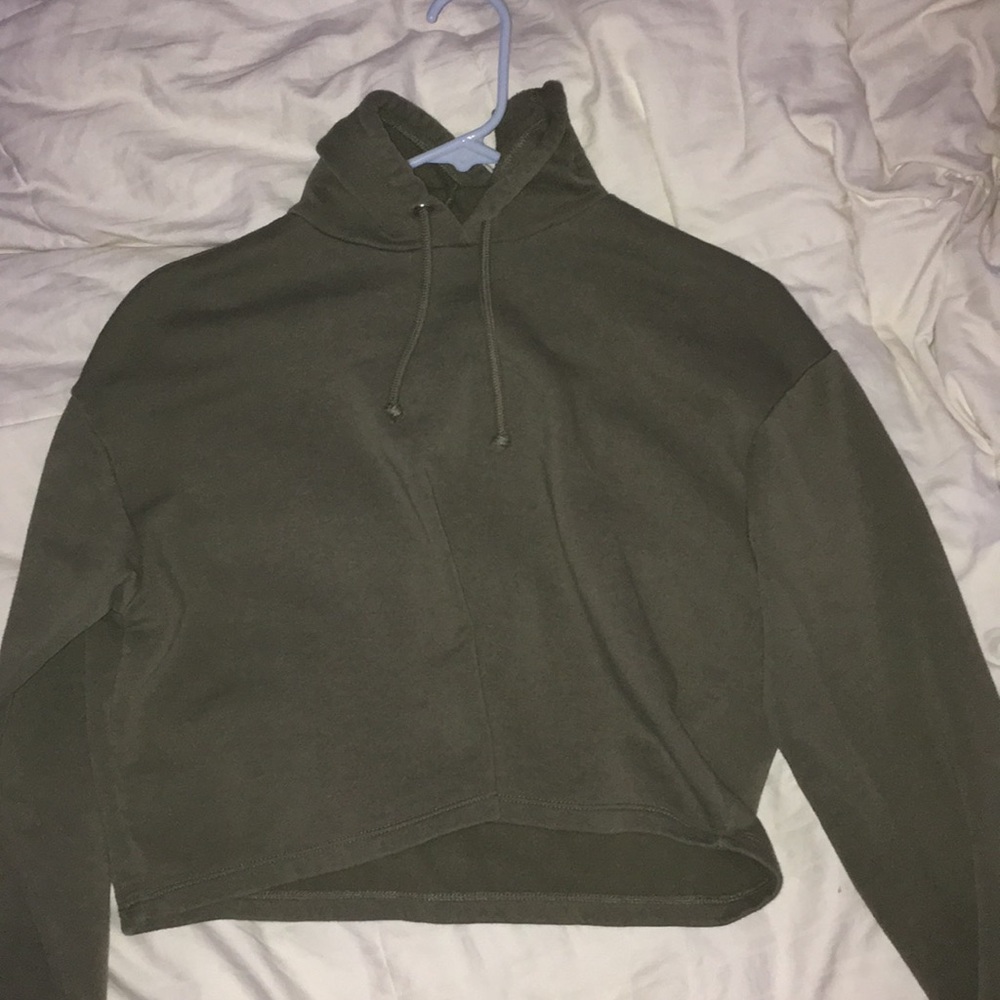 H&M Cropped Hoodie Olive Green